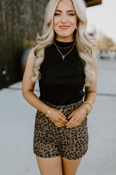 Mocha High Waisted Animal Print Shorts