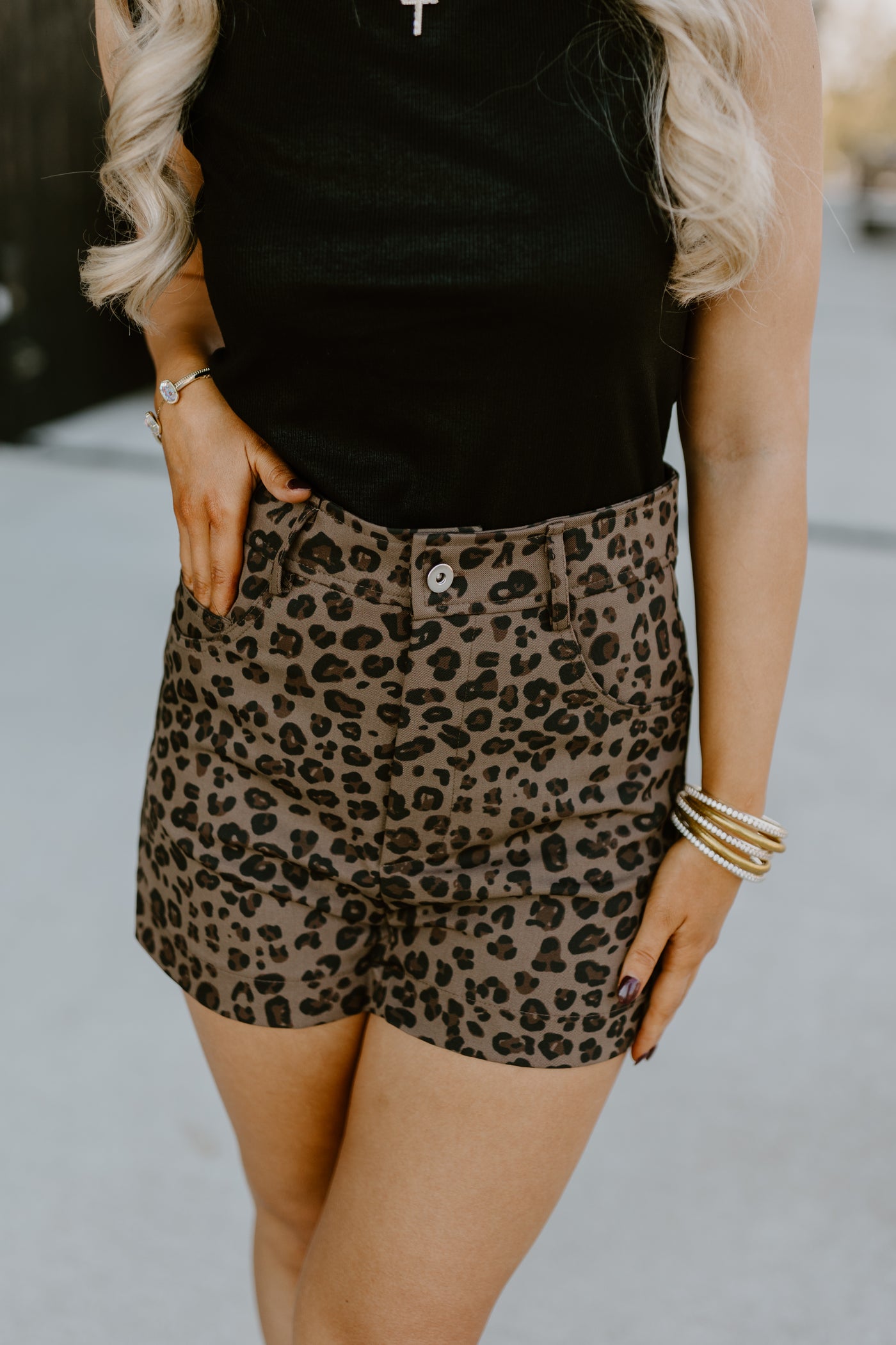 Mocha High Waisted Animal Print Shorts