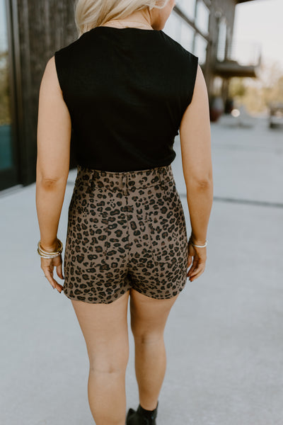 Mocha High Waisted Animal Print Shorts