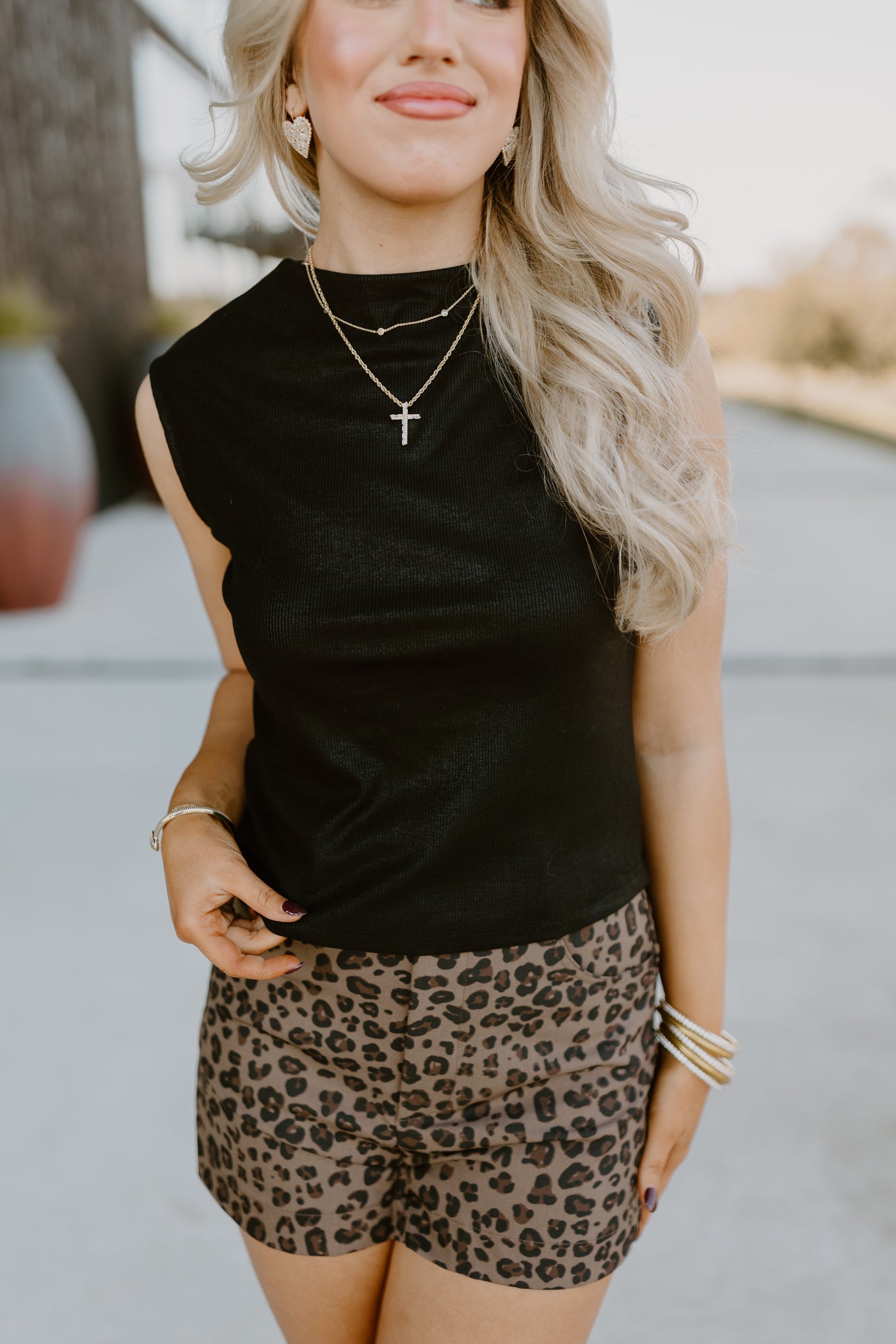 Black Sleeveless Mock Neck Knit Top