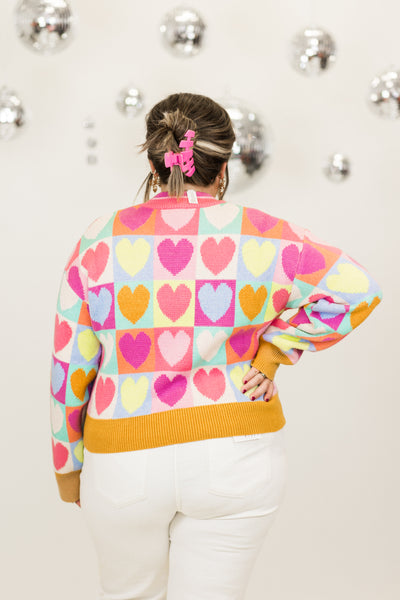 Pink Multi Mock Neck Heart Sweater