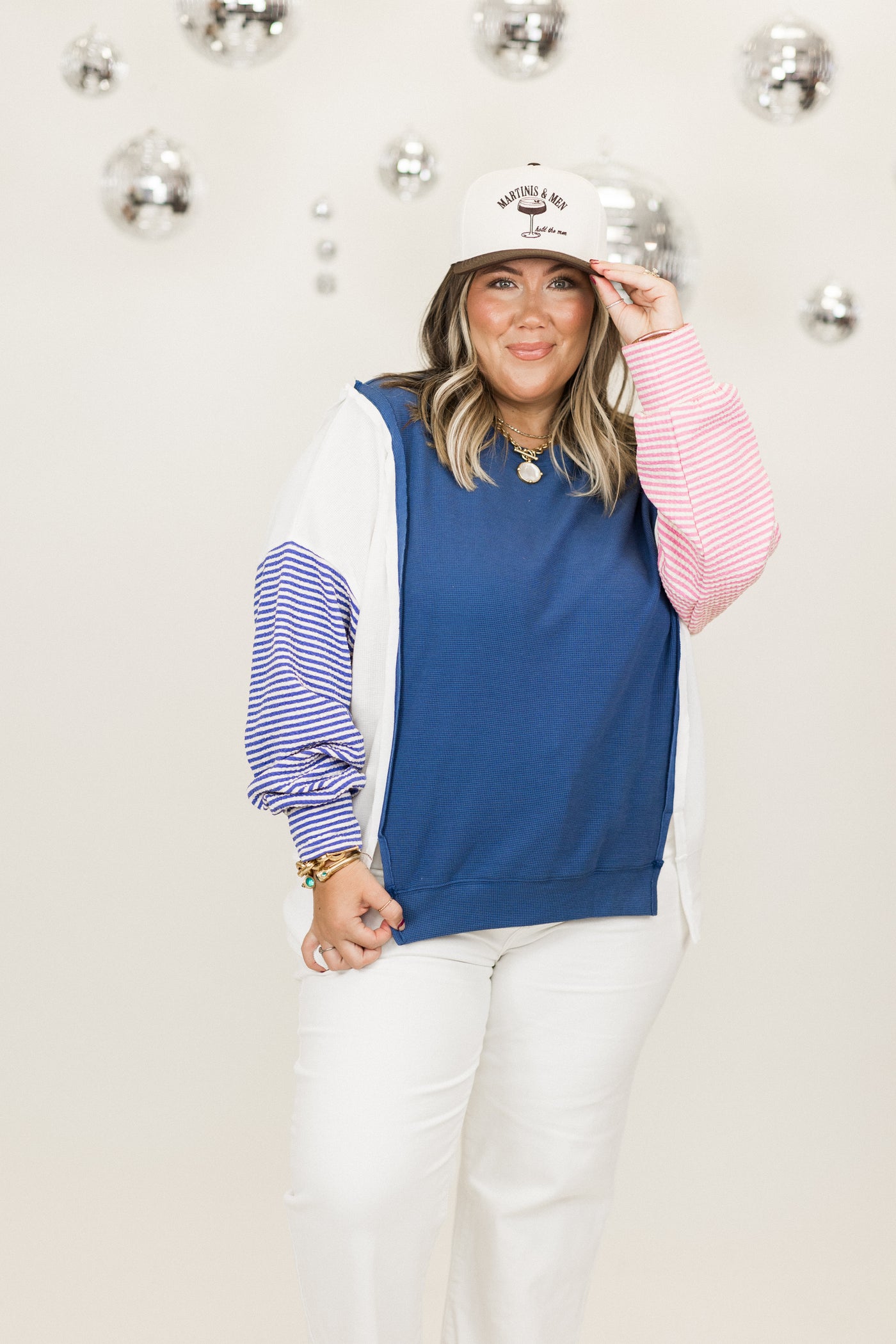 Denim Mix and Match Striped Knit Pullover