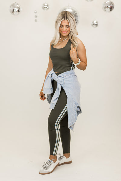 Z Supply Match Day Tank and Studio Stripe Legging Set in Grape Leaf