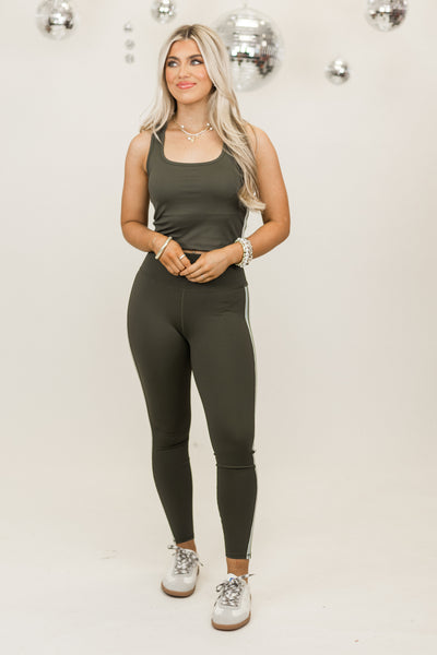 Z Supply Match Day Tank and Studio Stripe Legging Set in Grape Leaf