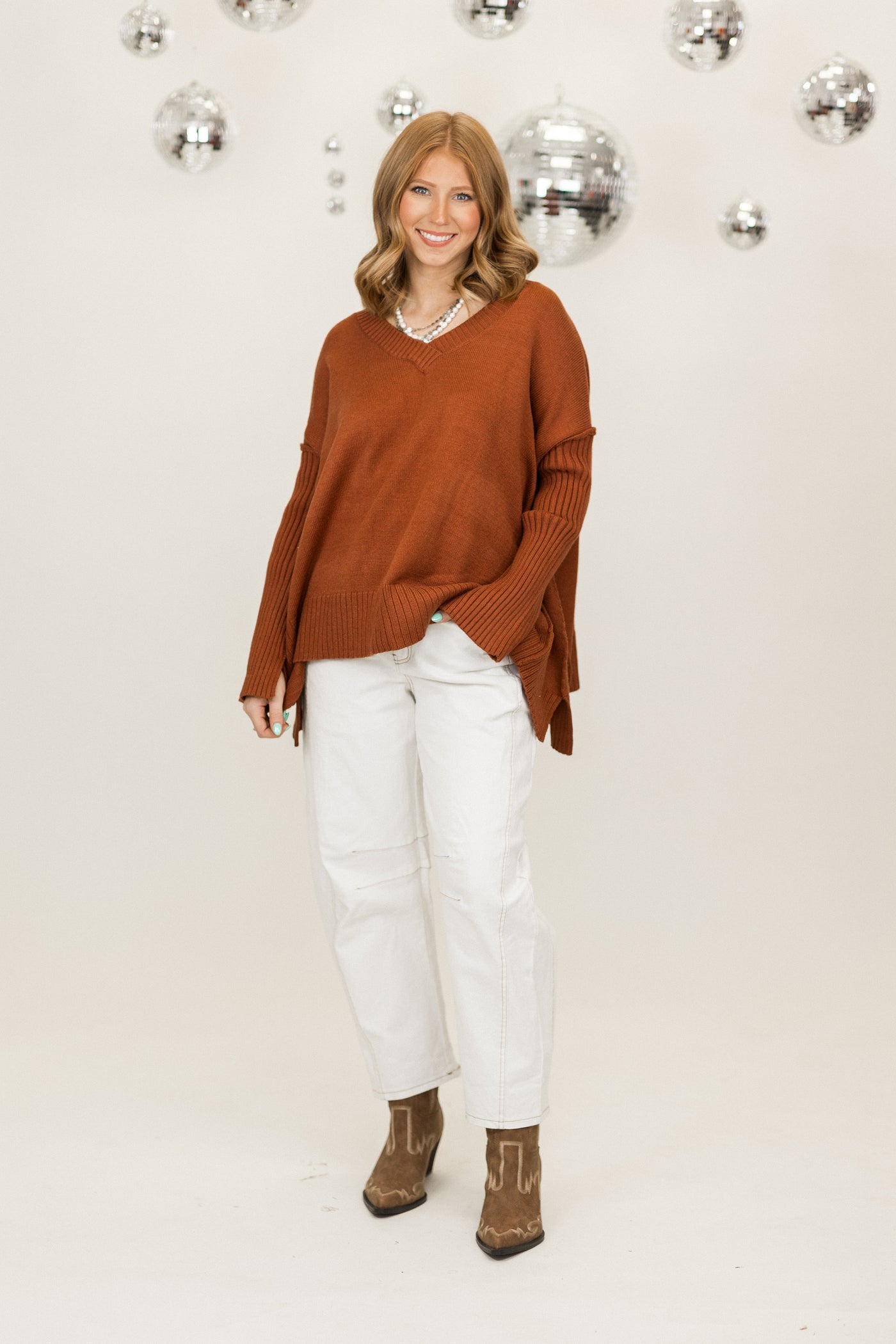 Ginger V-Neck Long Sleeve Side Slit Top