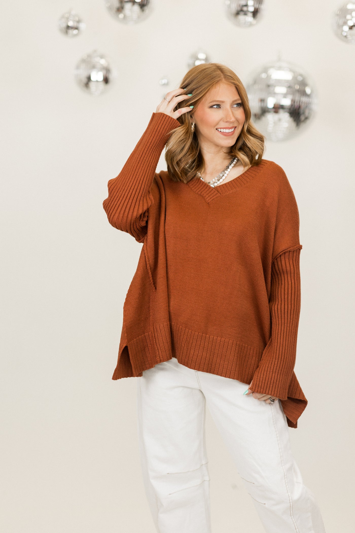 Ginger V-Neck Long Sleeve Side Slit Top