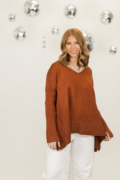 Ginger V-Neck Long Sleeve Side Slit Top