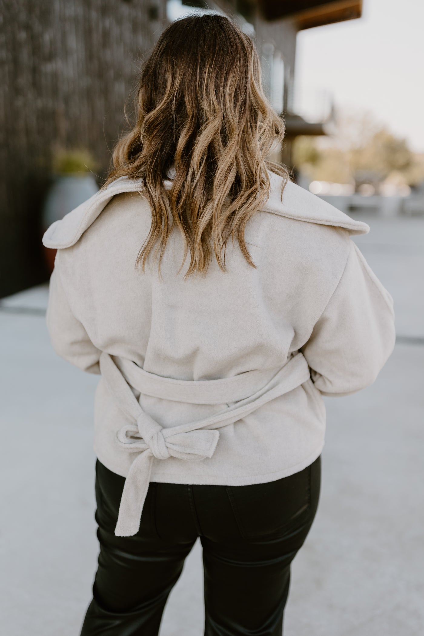 Oatmeal Oversized Collared Tie Waist Jacket