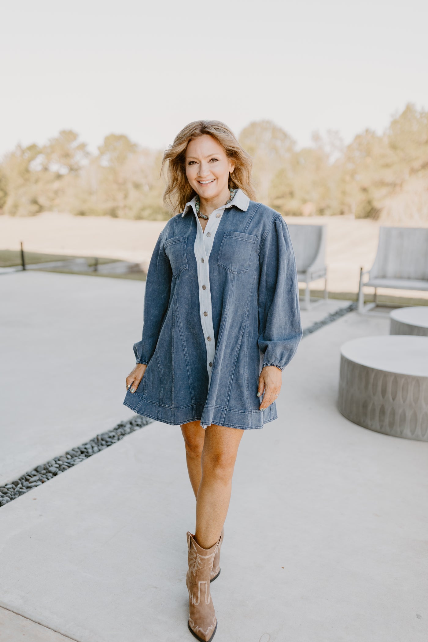 Indigo Button Down Collared Denim Dress