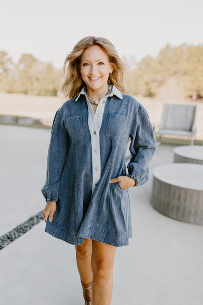 Indigo Button Down Collared Denim Dress