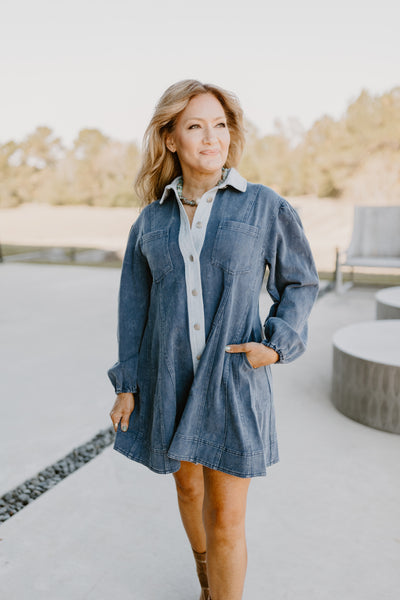 Indigo Button Down Collared Denim Dress