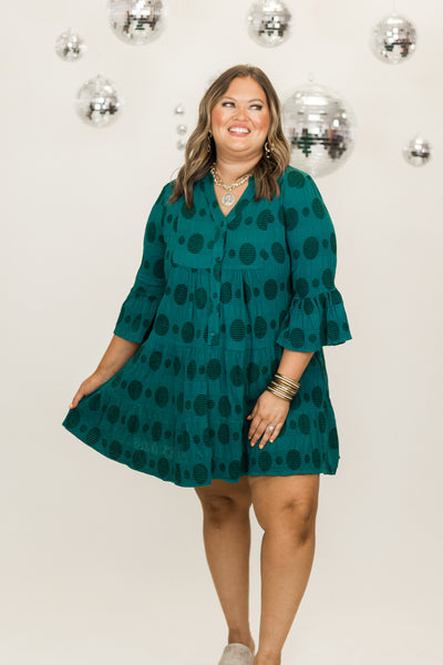 Peacock Notch Neck Bell Sleeve Dress