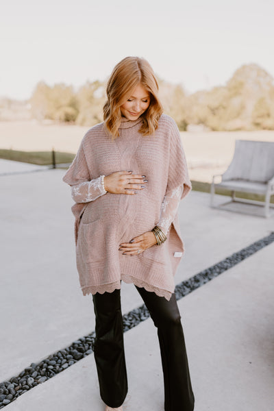 Mushroom Turtleneck Lace Detail Oversized Top