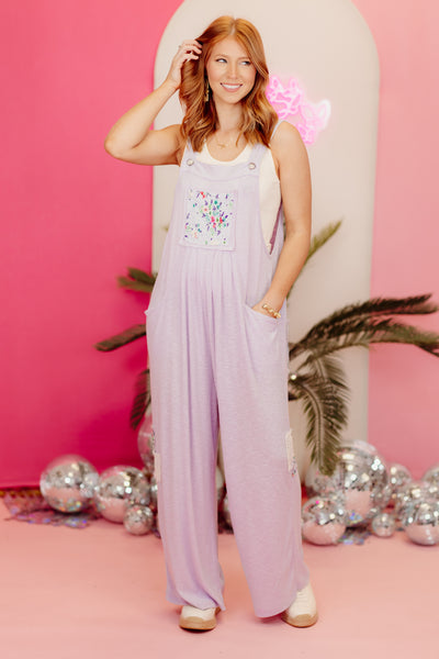 Lilac Front Pocket Sleeveless Ribbed Knit Jumpsuit