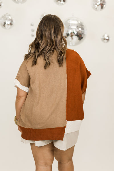 Mocha Multi Colorblock Asymmetrical Hem Sweater Top