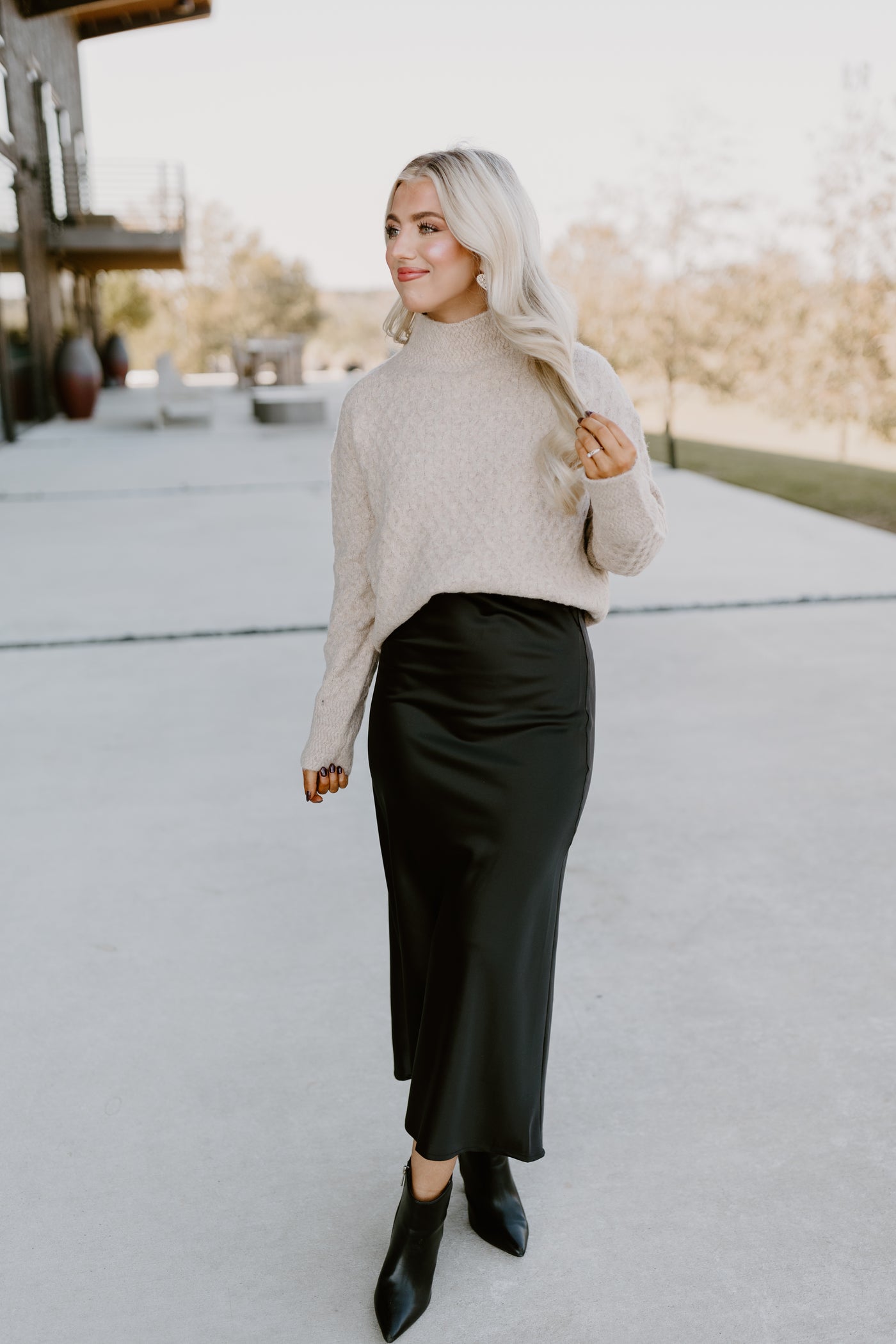 Black Satin Midi Skirt