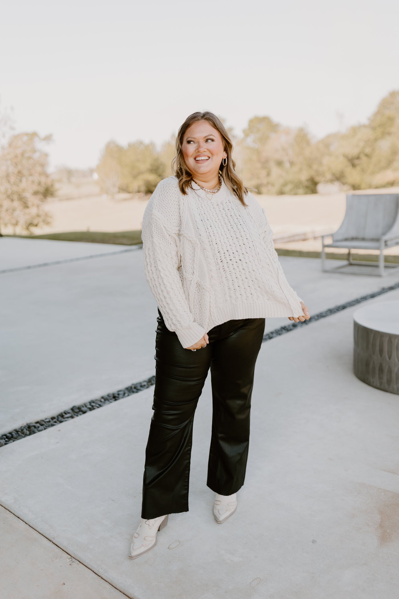 Ivory Mixed Braided Cable Knit Sweater