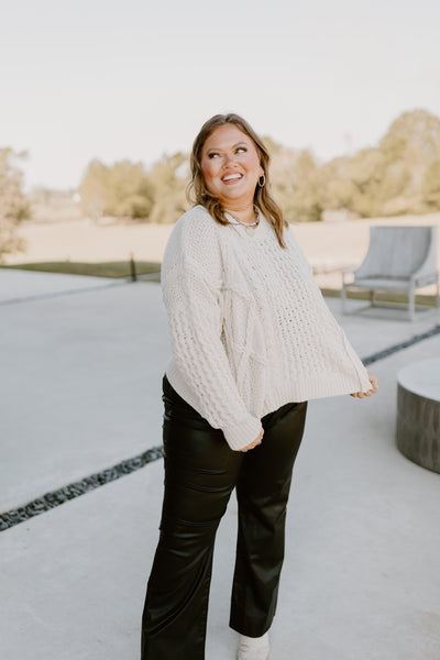 Ivory Mixed Braided Cable Knit Sweater