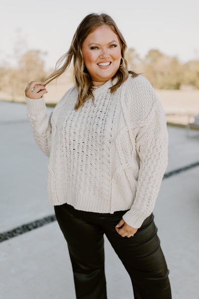 Ivory Mixed Braided Cable Knit Sweater