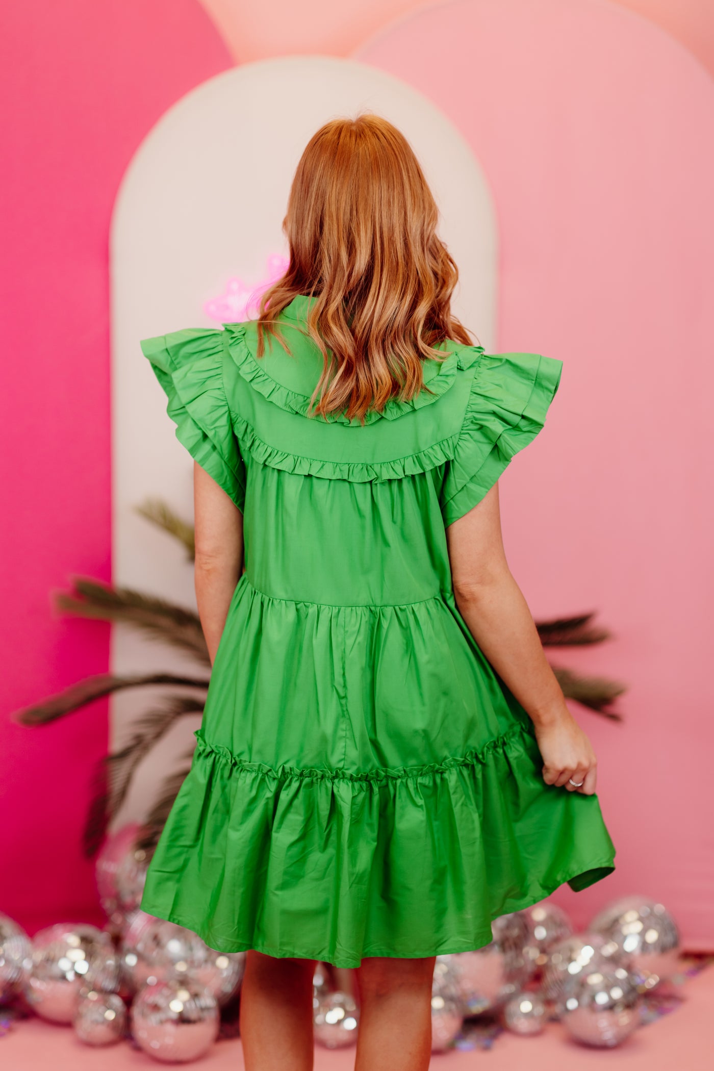 Kelly Green Poplin Ruffle Tiered Mini Dress