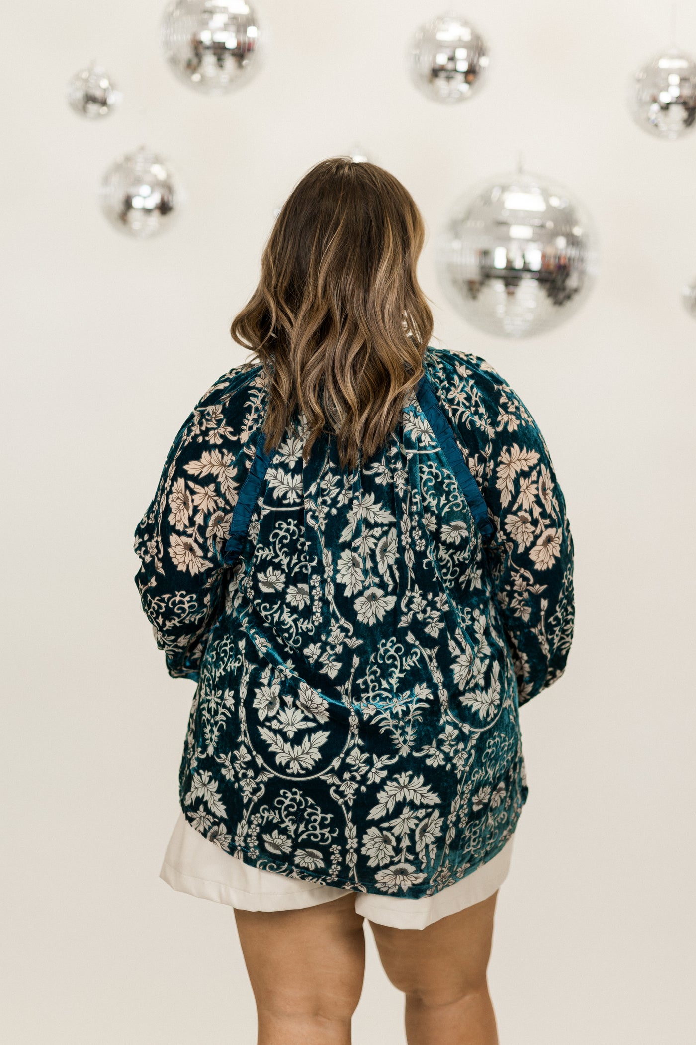 Teal Burnout Velvet Paisley Tie Detail Blouse