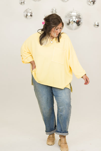 Lemon Oversized Button Sleeve Pocket Top