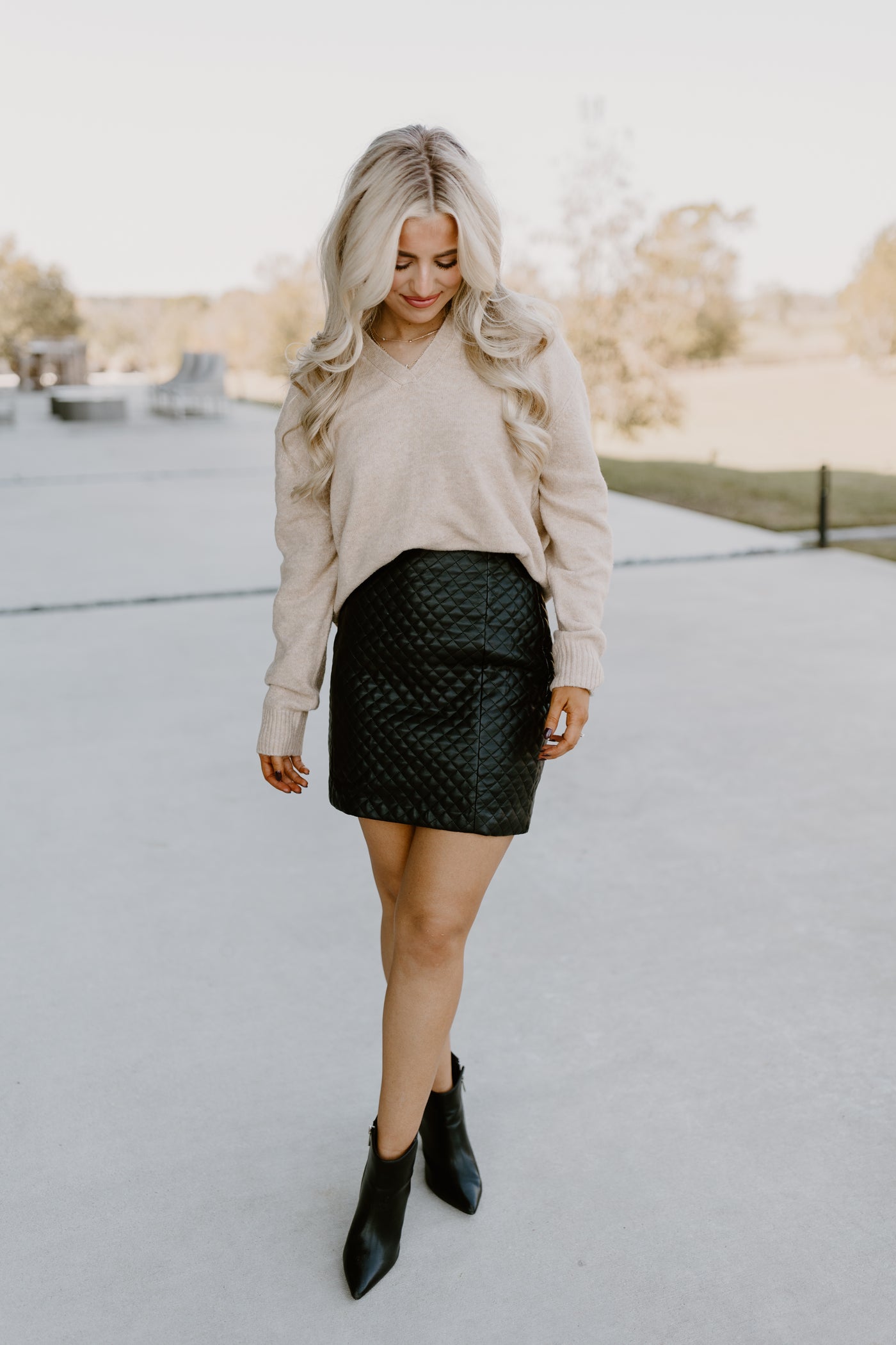 Taupe Collared V-Neck Cropped Sweater