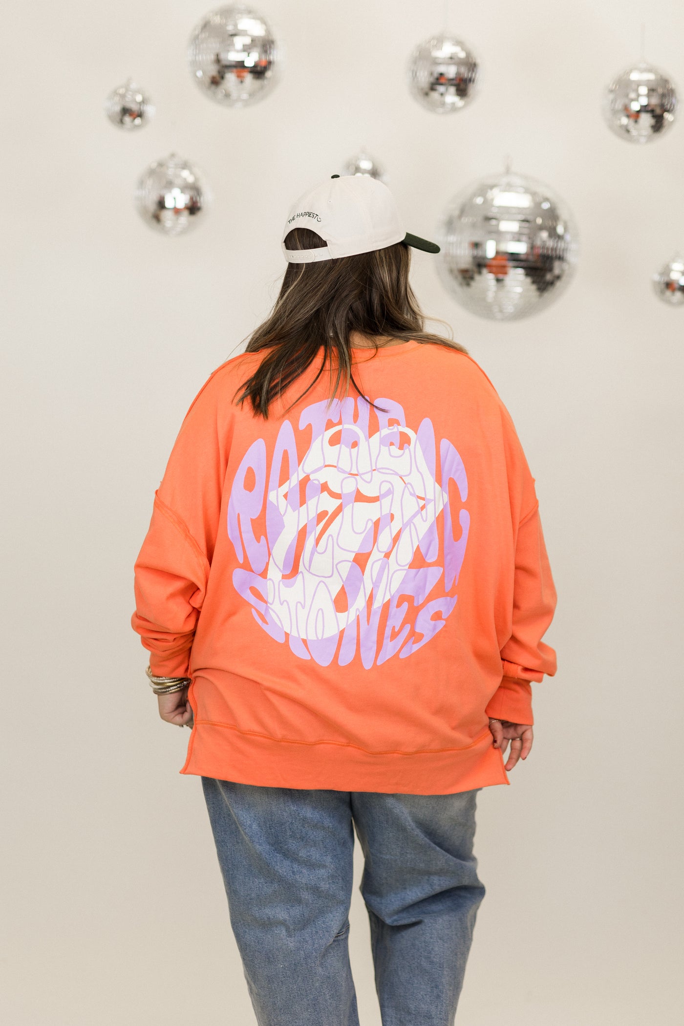 Coral Rolling Stones Graphic Oversized Sweatshirt