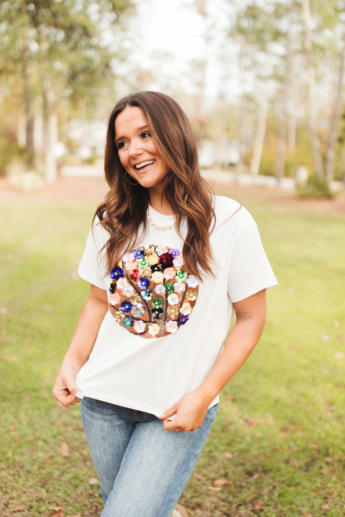 Queen Of Sparkles White Rainbow Flower Basketball Tee