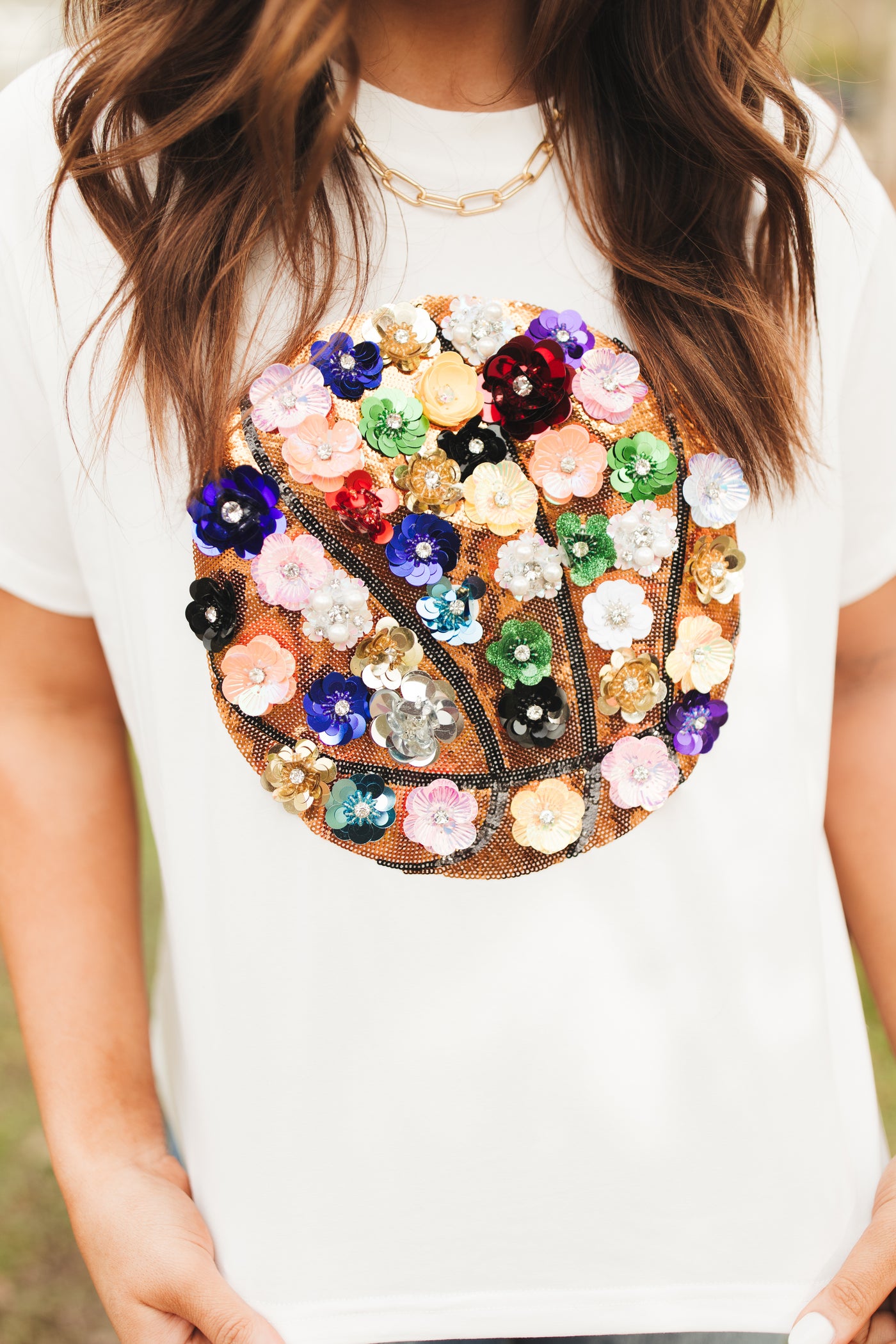 Queen Of Sparkles White Rainbow Flower Basketball Tee