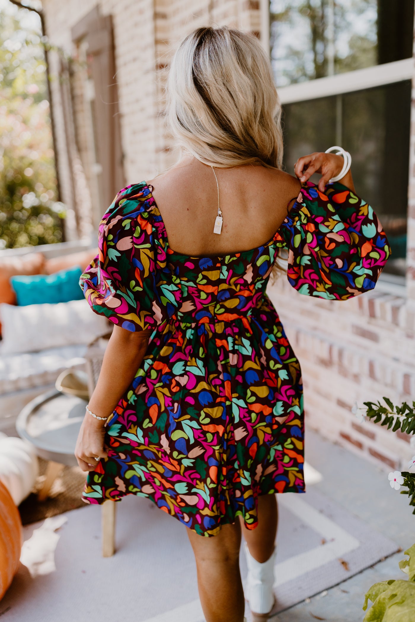 Brown Popping Floral Print Mini Dress