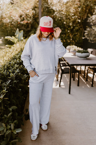 Oatmeal Long Sleeve Crew Neck Pullover and Wide Leg Pant Set