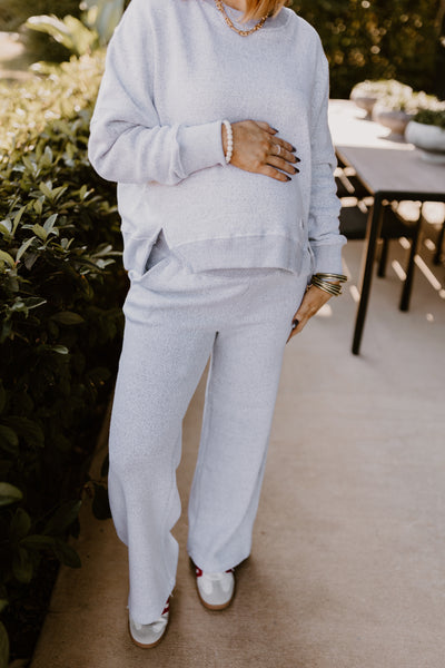 Oatmeal Long Sleeve Crew Neck Pullover and Wide Leg Pant Set