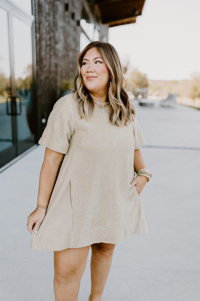 Gold Short Sleeve Pocket Mini Dress