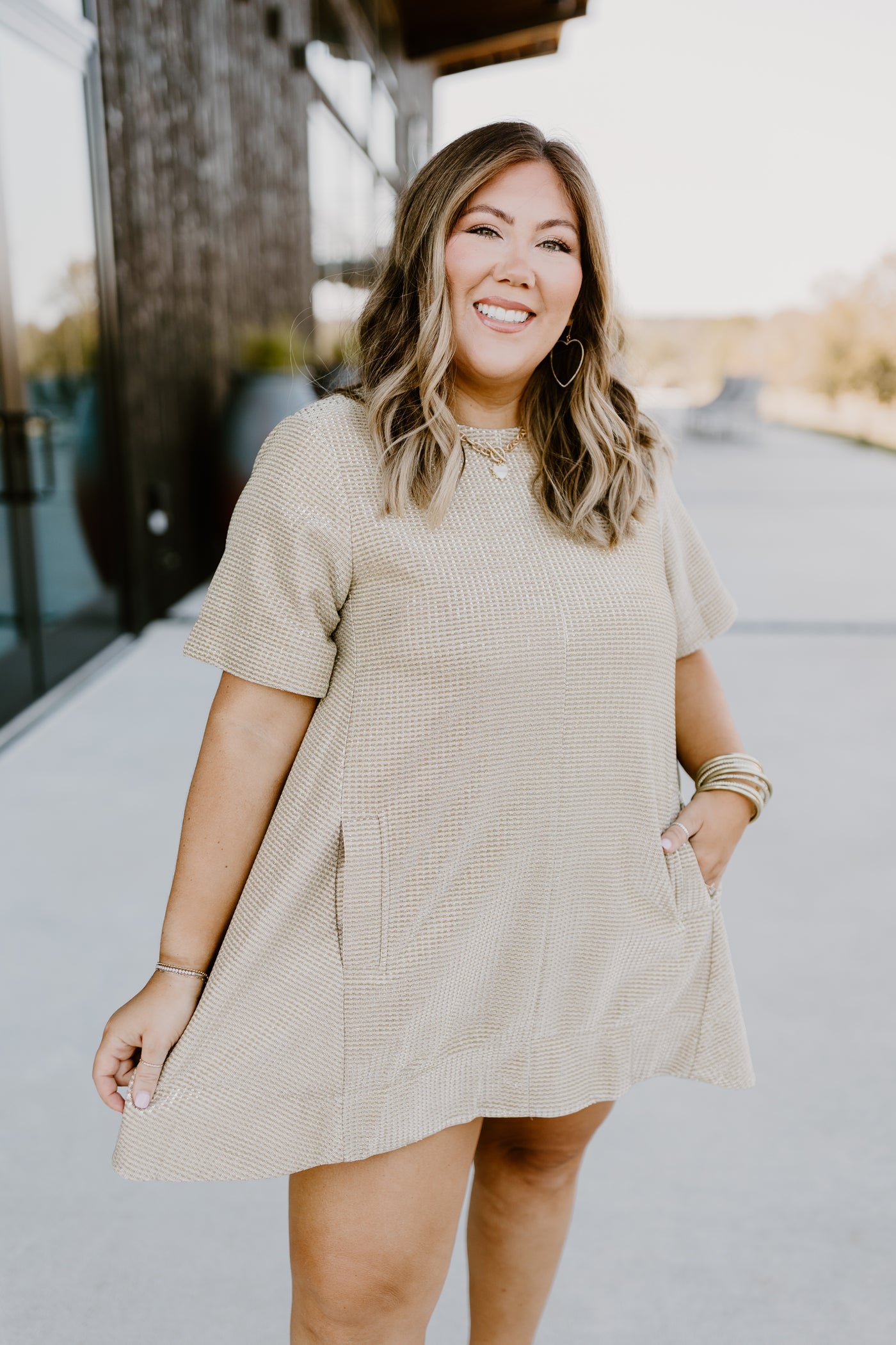 Gold Short Sleeve Pocket Mini Dress