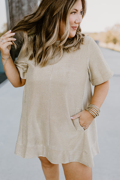 Gold Short Sleeve Pocket Mini Dress