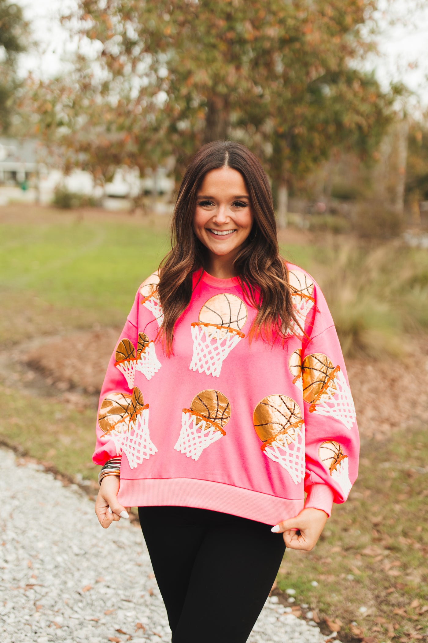 Queen Of Sparkles Neon Pink Basketball Hoop Sweatshirt