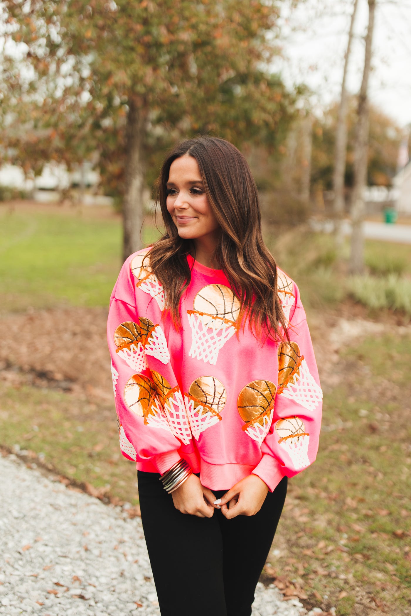 Queen Of Sparkles Neon Pink Basketball Hoop Sweatshirt