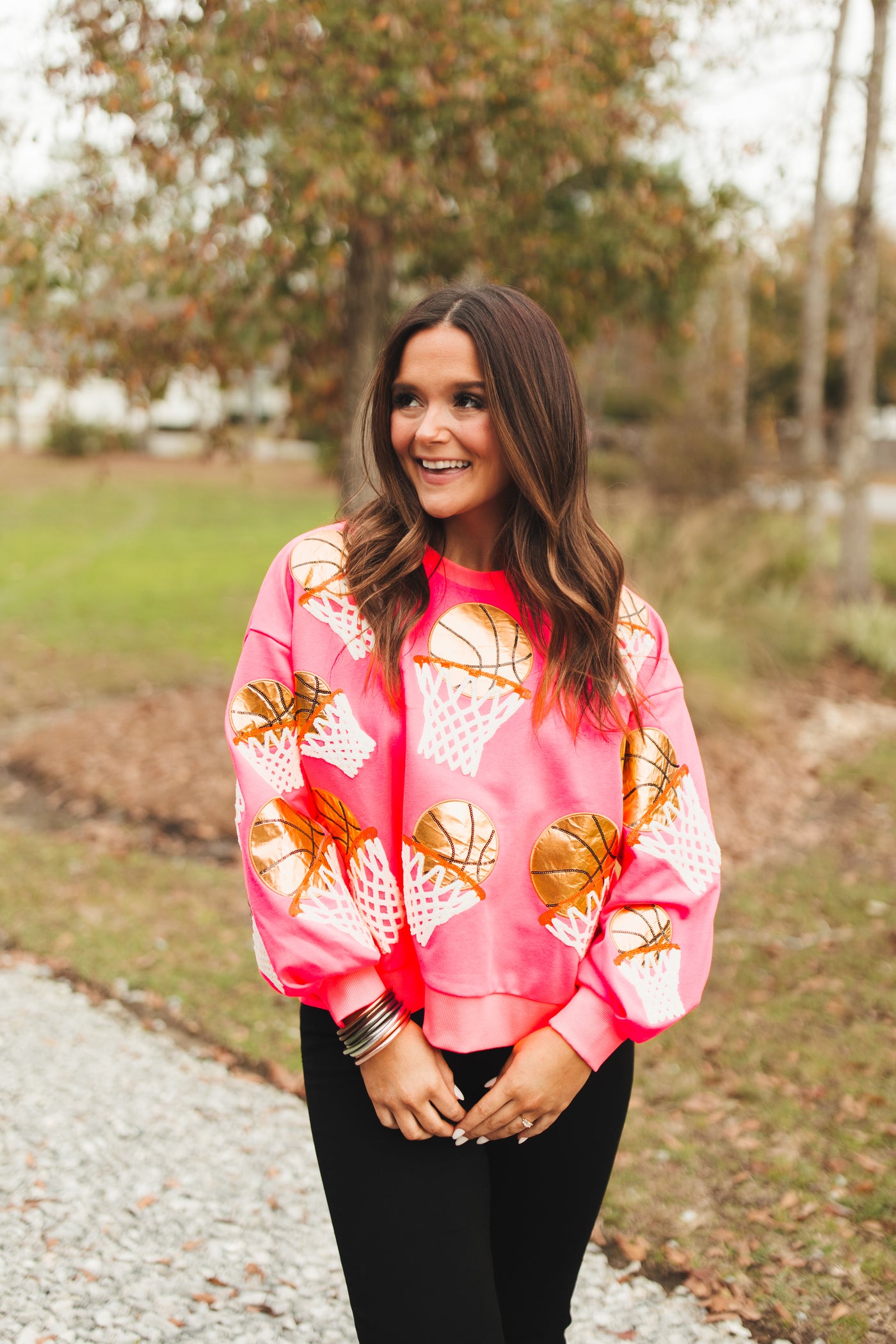 Queen Of Sparkles Neon Pink Basketball Hoop Sweatshirt