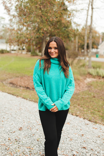 Emerald Turtleneck Wavy Knit Sweater