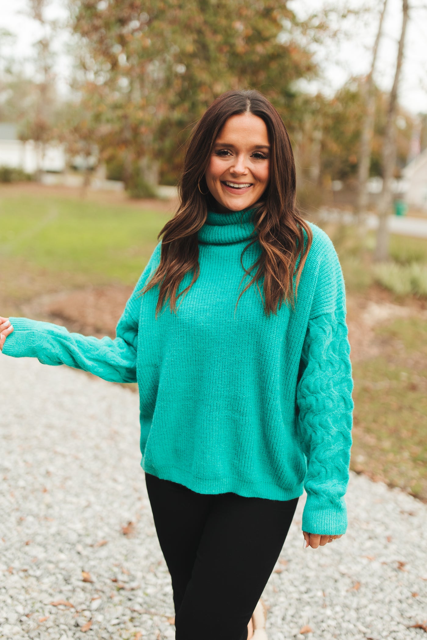 Emerald Turtleneck Wavy Knit Sweater