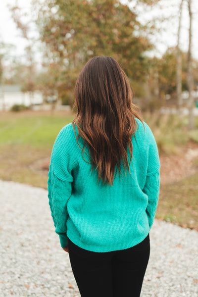 Emerald Turtleneck Wavy Knit Sweater