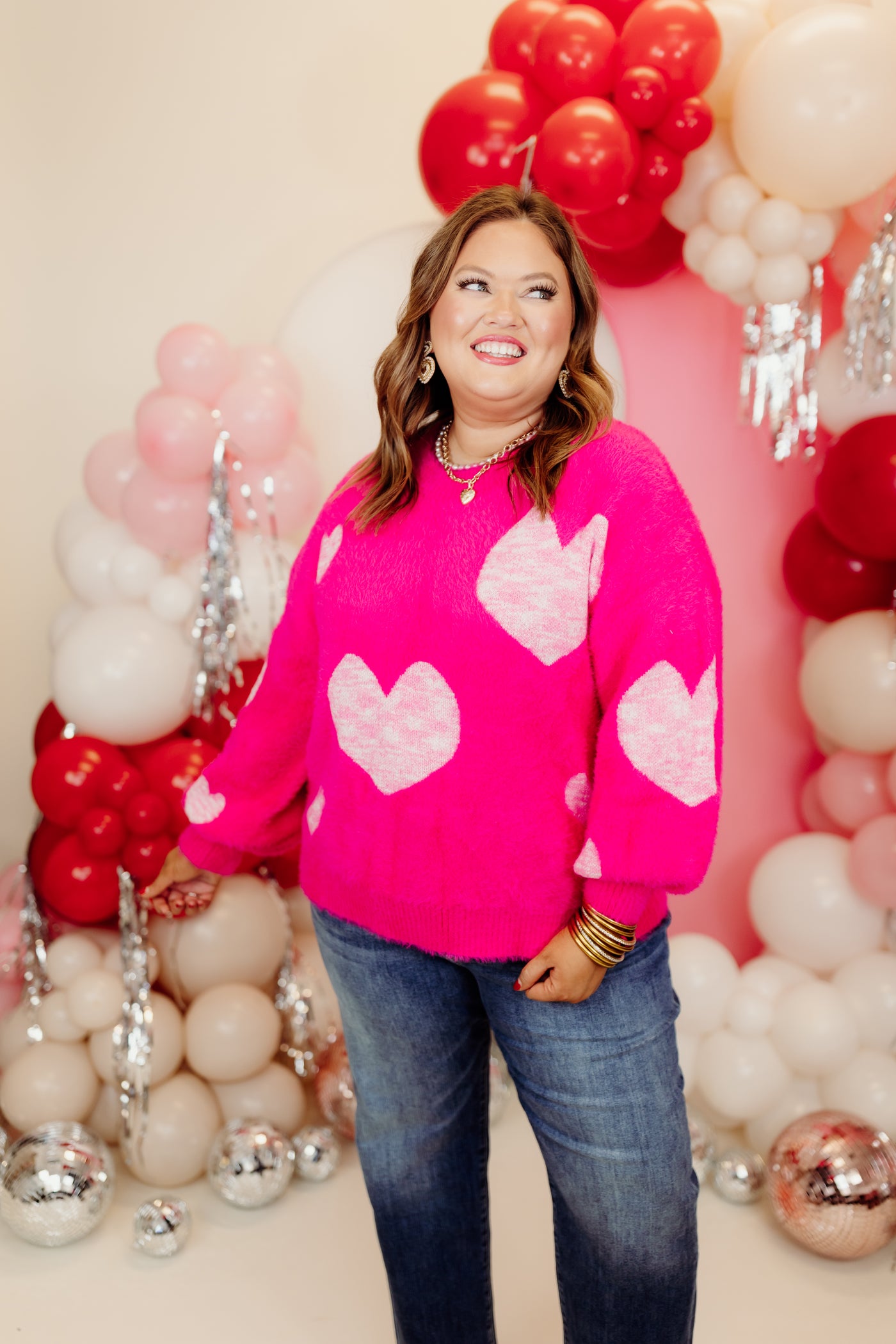 Fuchsia Heart Detail Bell Sleeve Sweater