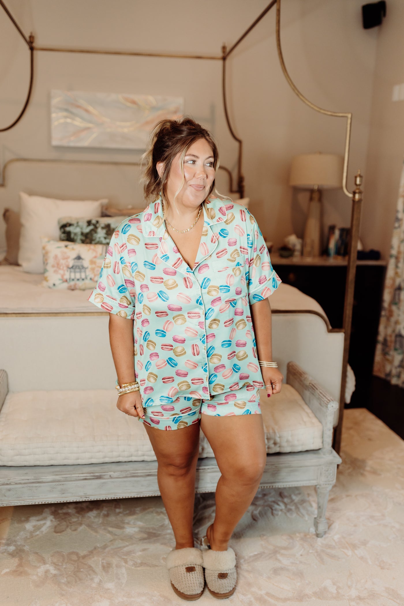 Seafoam Multi Macarons Satin Pajama Set