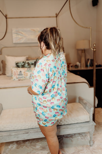 Seafoam Multi Macarons Satin Pajama Set