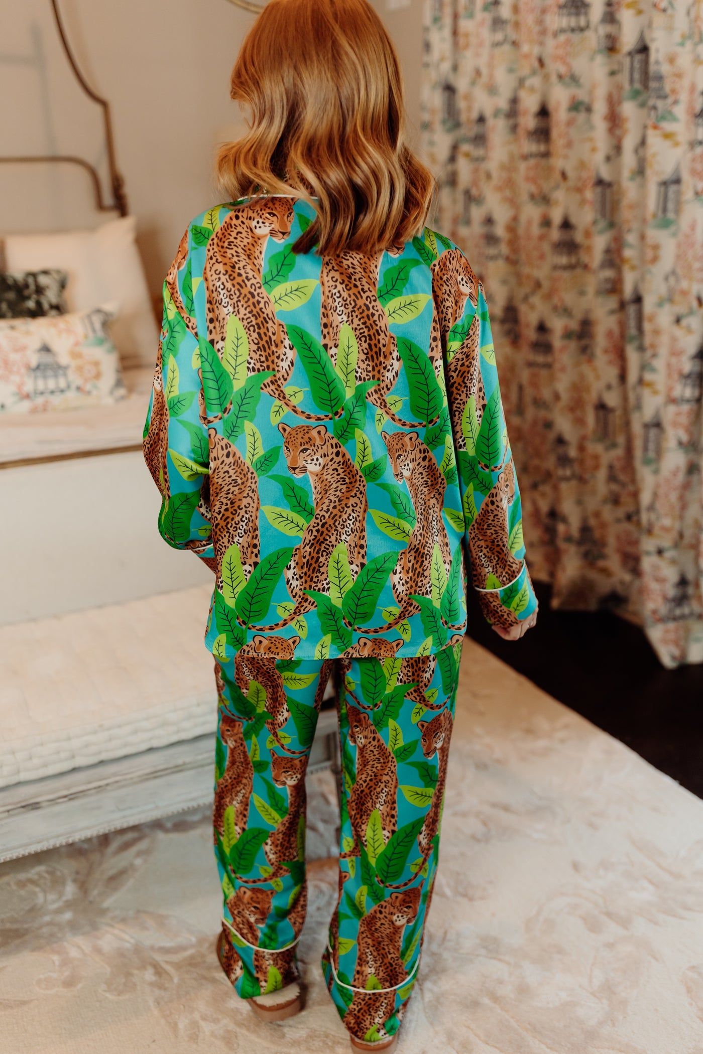 Teal Multi Satin Cheetah Pajama Set