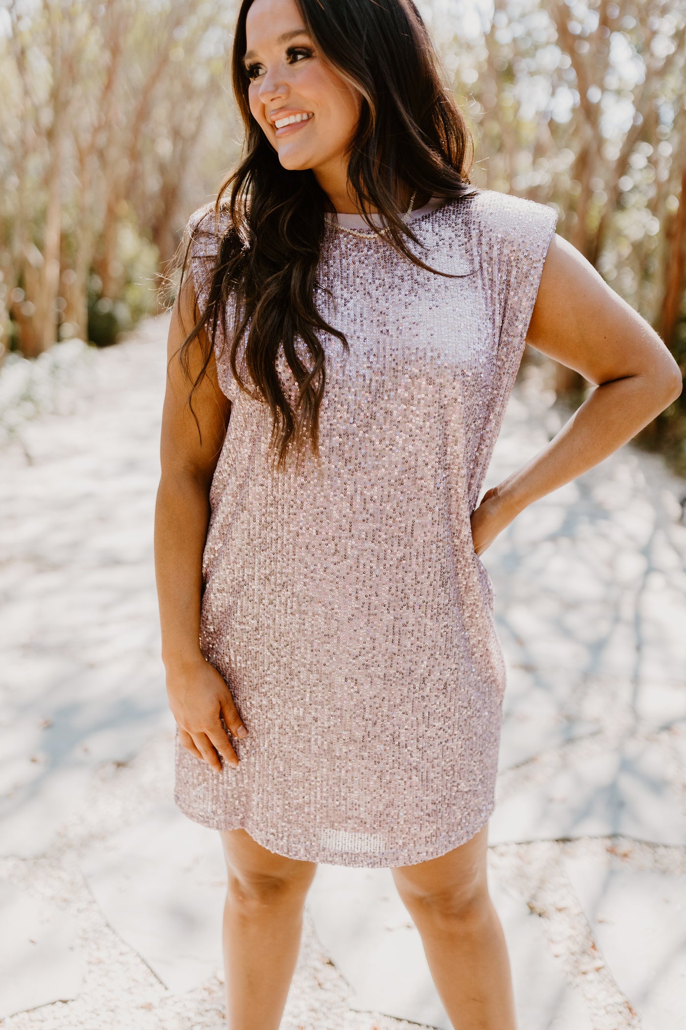 Rose Sequin Shoulder Pad Tank Dress