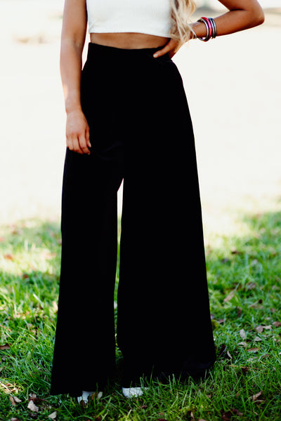 Black High Waist Corduroy Wide Leg Swing Pants