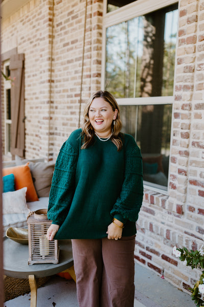 Hunter Green Crochet Sleeve Knit Blouse