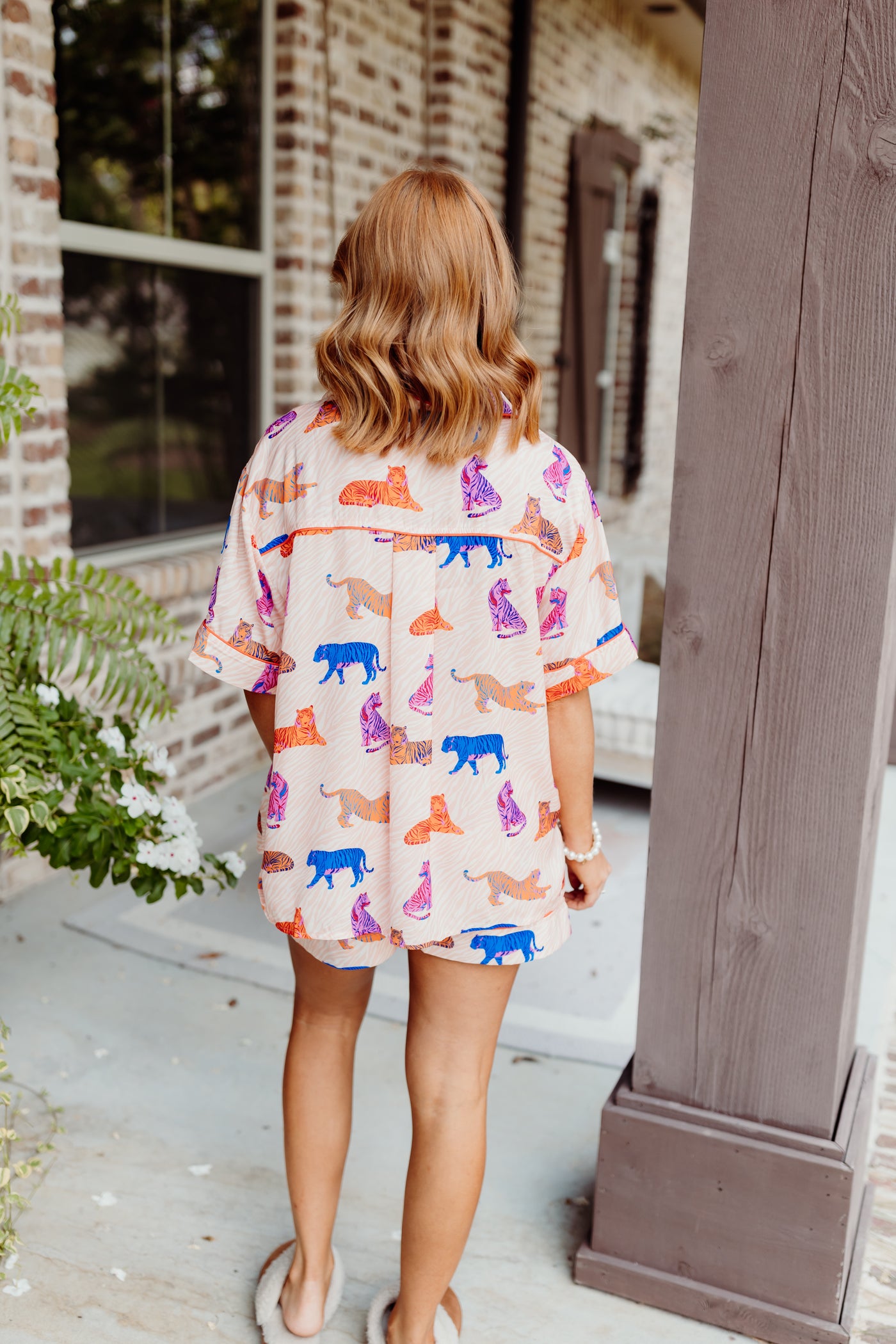 Orange Multi Tiger Satin Pajama Set